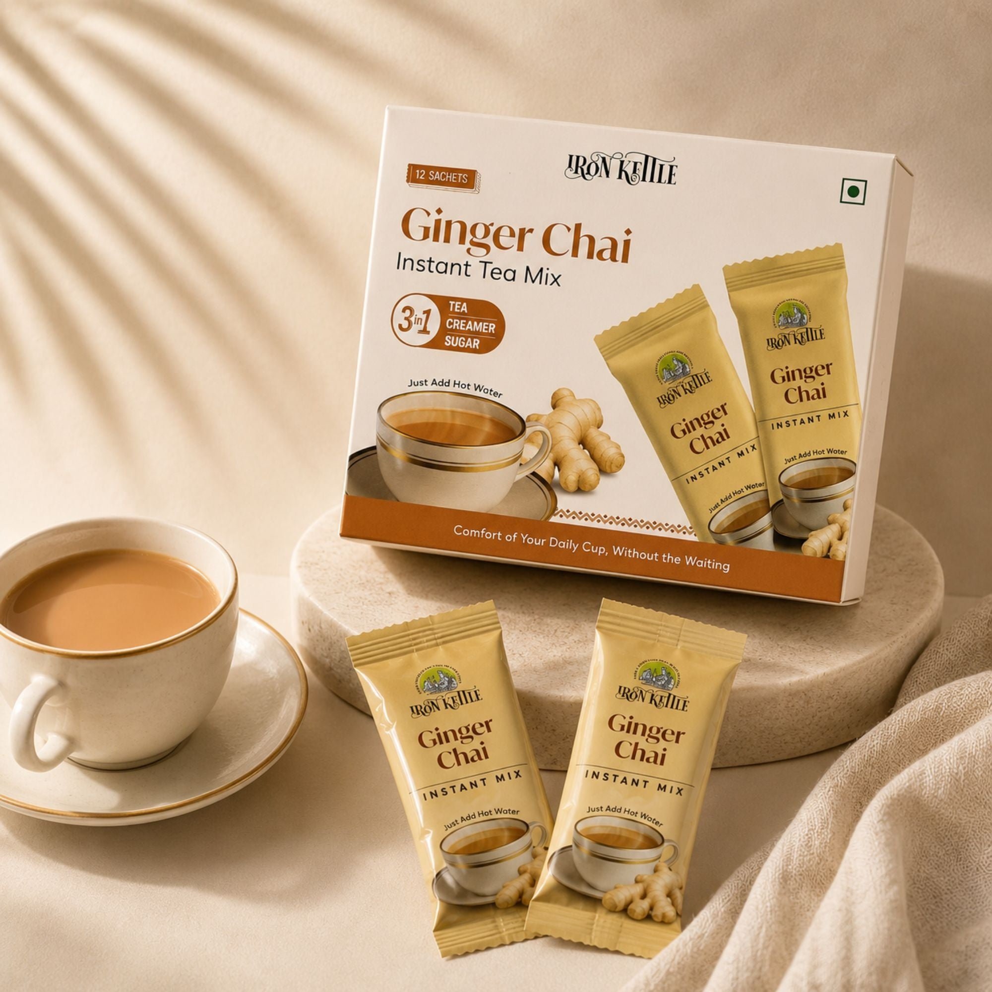 Iron Kettle Instant Premix Ginger Chai / 12 Pack in Box / 14gm each